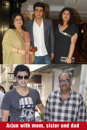 Arjun Kapoor with his mom and sister and with his dad